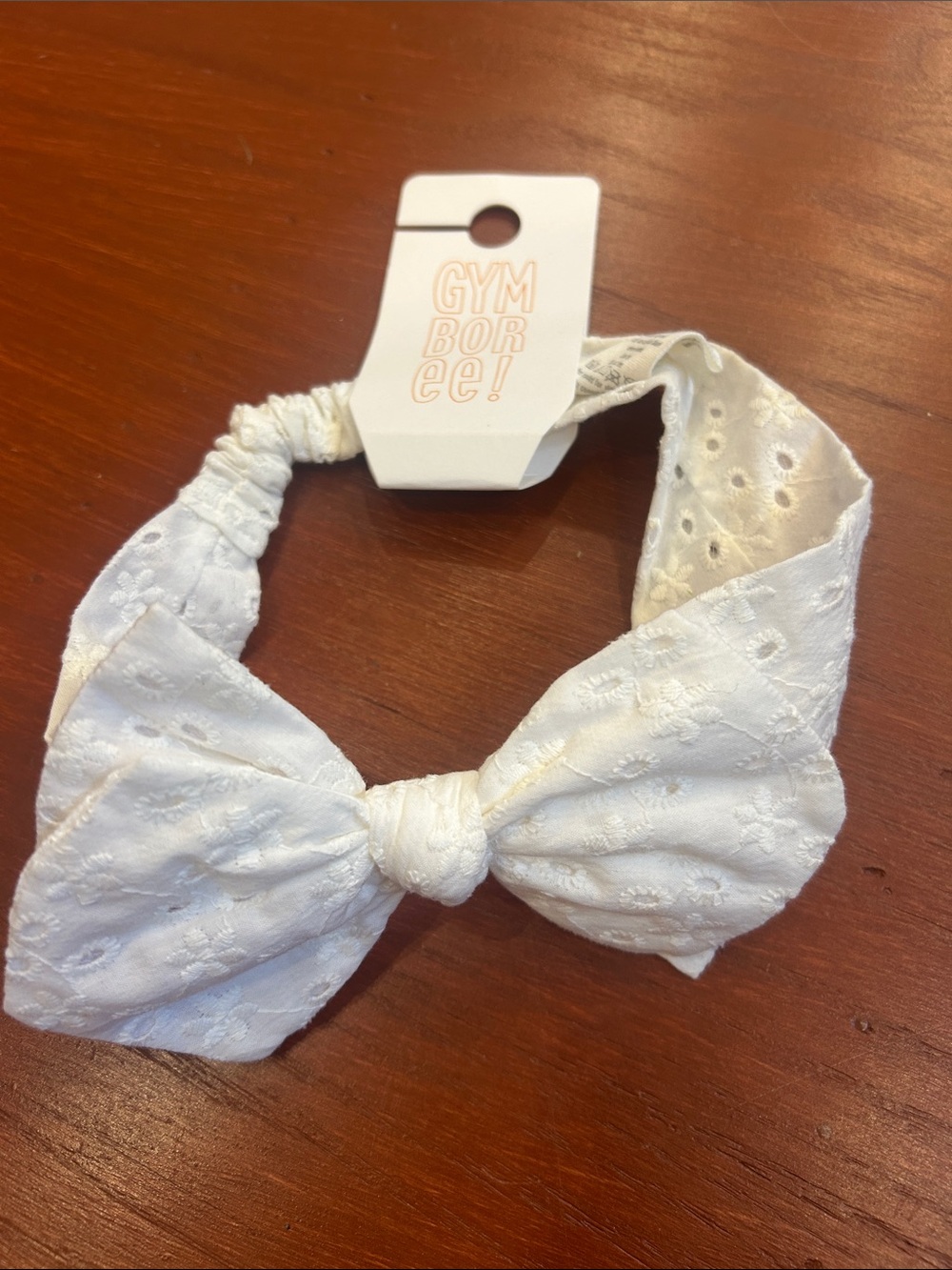 Gymboree White Eyelet Bow Headband with Elastic Knot